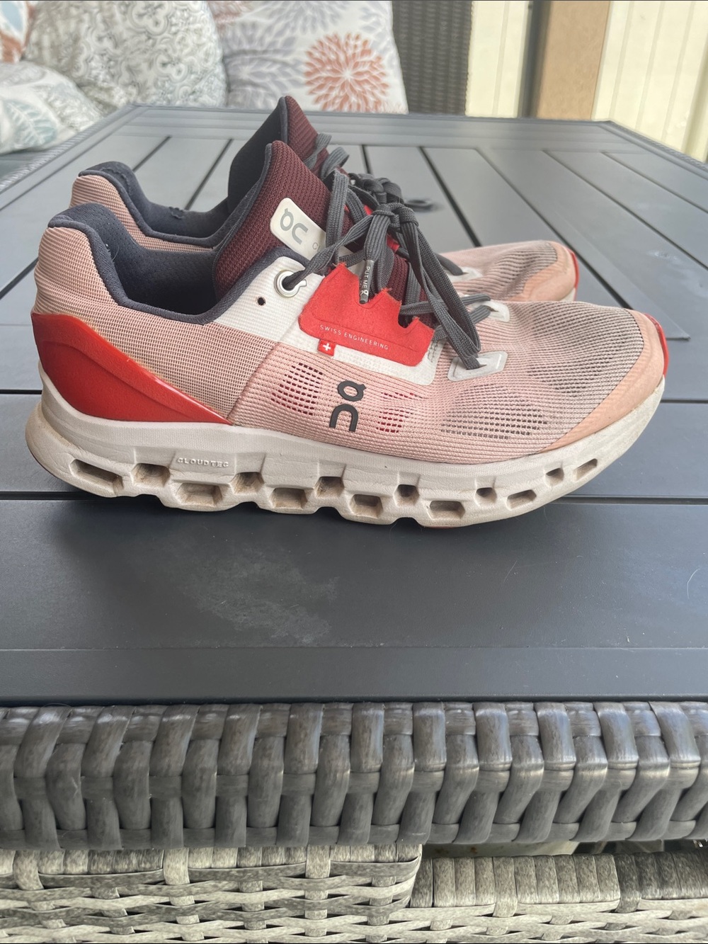 On Running Coral and Beige Mesh Running Shoes